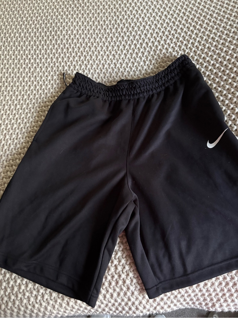 Nike Men’s Black Athletic Shorts with White Swoosh Accent